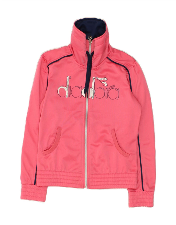 DIADORA Girls Graphic Tracksuit Top Jacket 9-10 Years Large Pink Polyester | Vintage Diadora | Thrift | Second-Hand Diadora | Used Clothing | Messina Hembry 