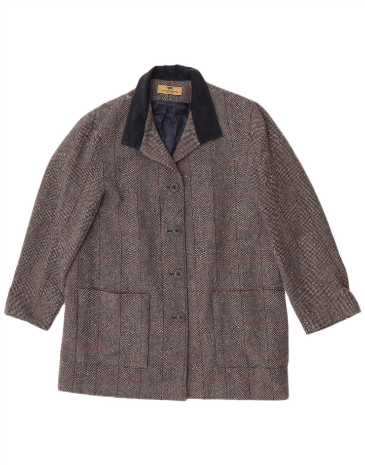 Henry White Damenmantel UK 16 Große grau karierte Lammwolle