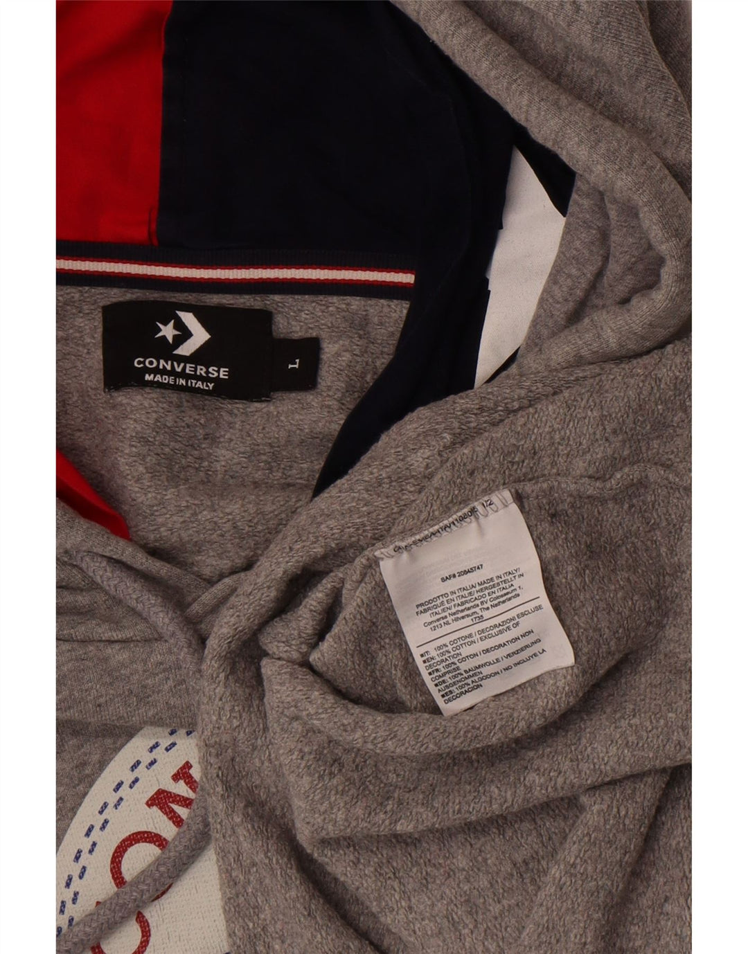 Converse Herren-Kapuzenpullover mit Grafik, groß, graue Baumwolle