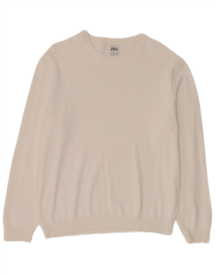 Zara Herren-Pullover mit Rundhalsausschnitt, Größe L, Weiß