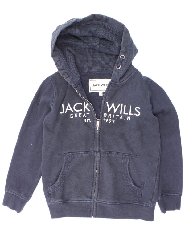 Jack Wills Jungen-Kapuzenpullover mit grafischem Reißverschluss, 7–8 Jahre, marineblaue Baumwolle