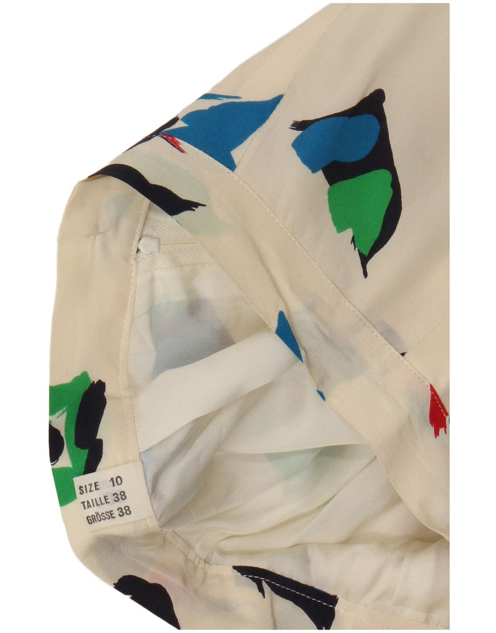 Vintage Damen Midirock mit abstraktem Muster UK 10 Small W28 Off White