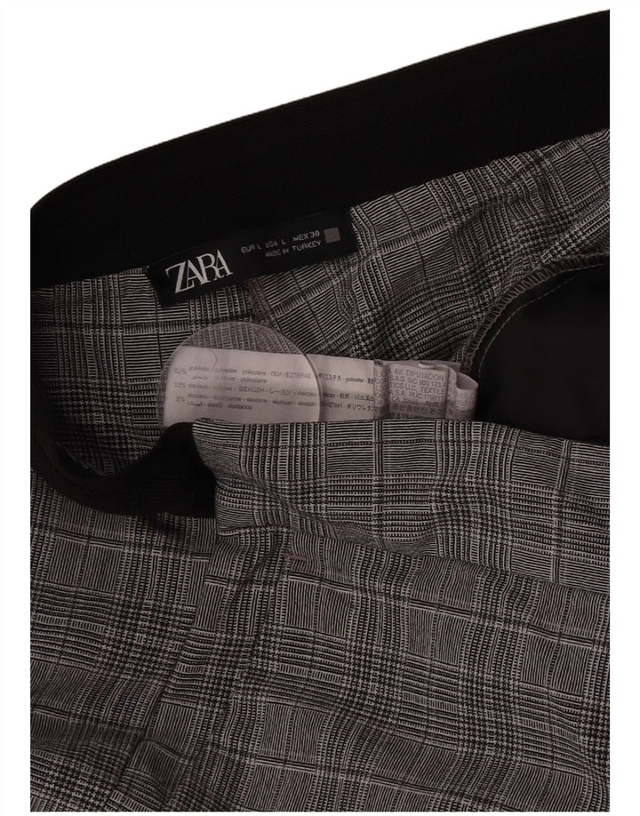 Gerade Anzughose für Damen von Zara, groß, W32, L28, grau kariertes Polyester