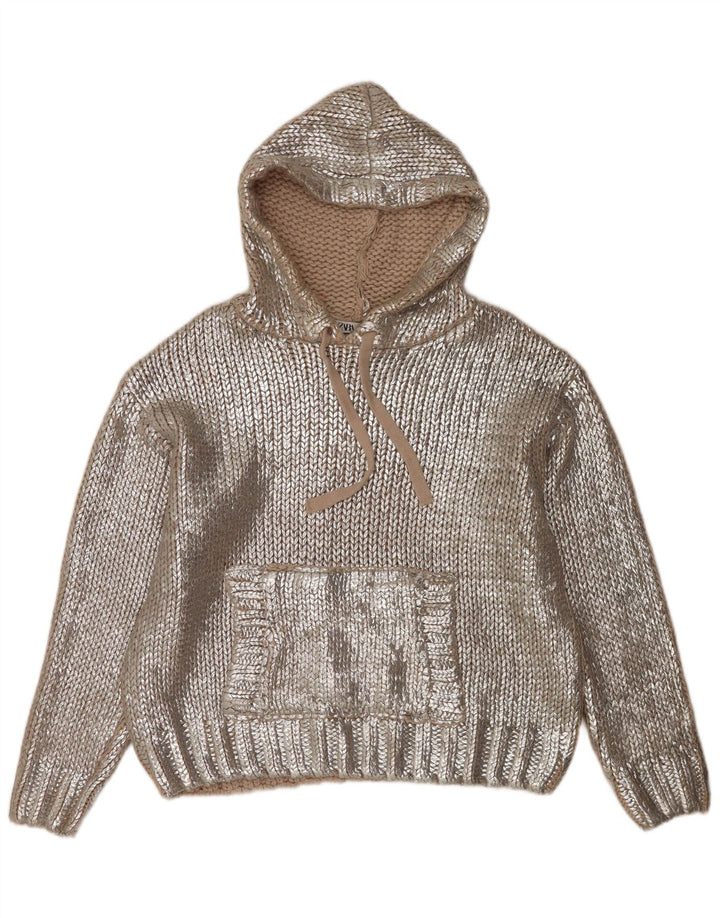 Zara Damen-Pullover mit Kapuze, übergroß, Gr. 14, Mittelsilber, Acryl