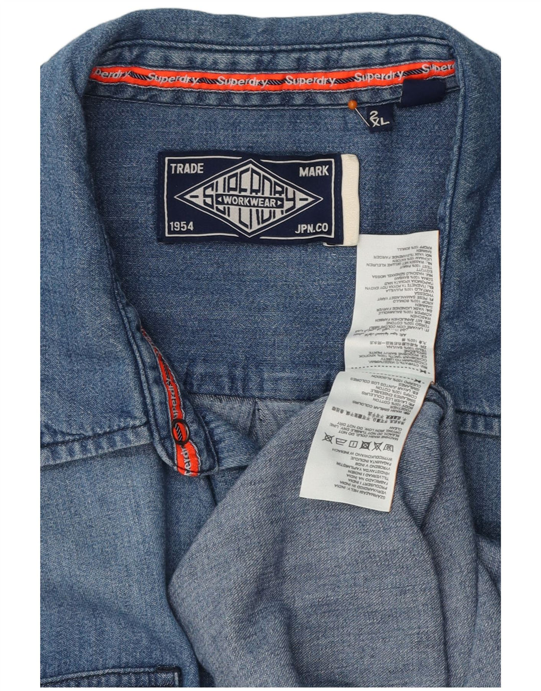 SUPERDRY Herren Jeanshemd 2XL Blaue Baumwolle