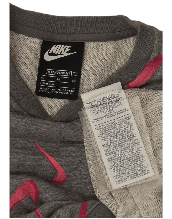 NIKE Mädchen-Sweatshirt mit Grafik, 13–14 Jahre, XL, grau, geometrisch
