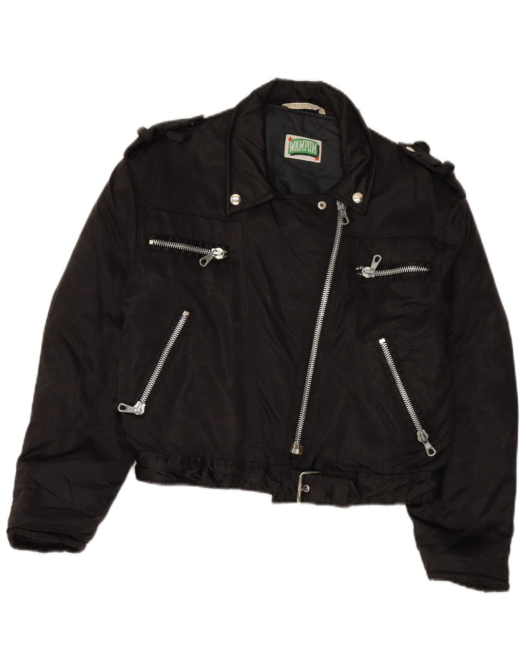 WAMPUM Damen Übergroße Bikerjacke UK 10 Small Schwarzes Nylon