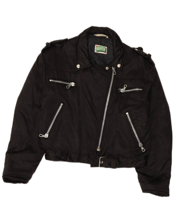WAMPUM Damen Übergroße Bikerjacke UK 10 Small Schwarzes Nylon