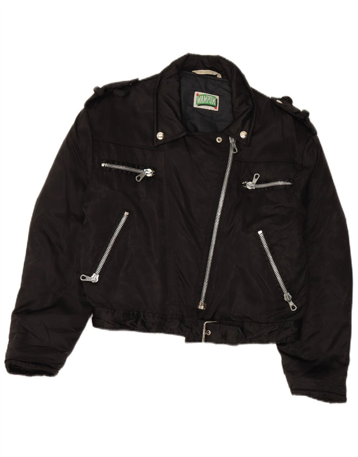WAMPUM Damen Übergroße Bikerjacke UK 10 Small Schwarzes Nylon