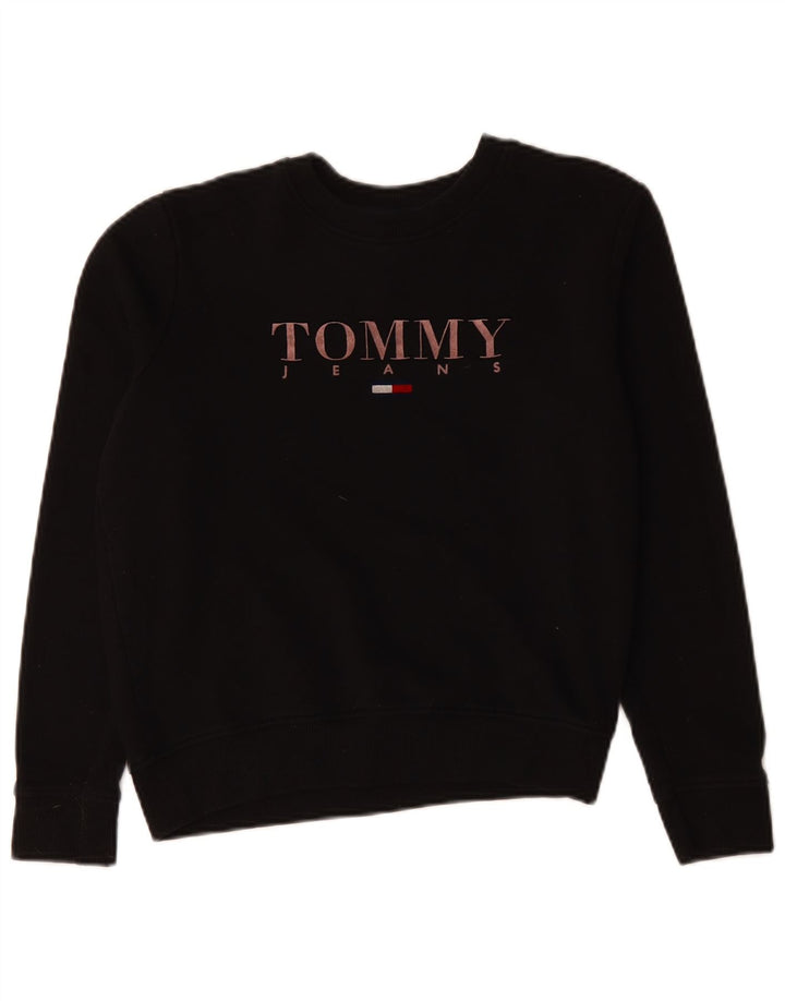 TOMMY HILFIGER Damen Übergroßer Sweatshirt-Pullover UK 10 Small Schwarz