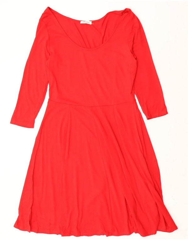 CALVIN KLEIN Damen 3/4-Ärmel A-Linien-Kleid US 12 Large Rot