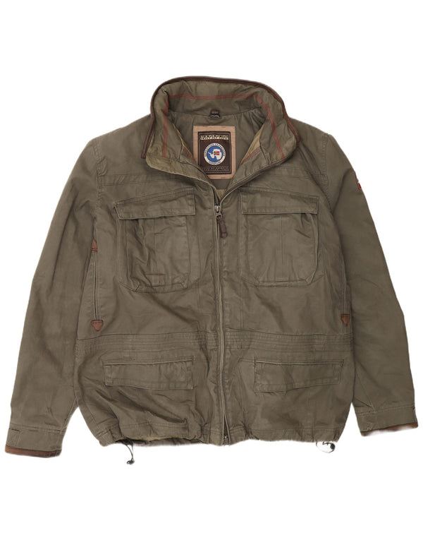 Napapijri Herren Geographic Hooded Utility Jacke UK 46 3XL Khaki Baumwolle