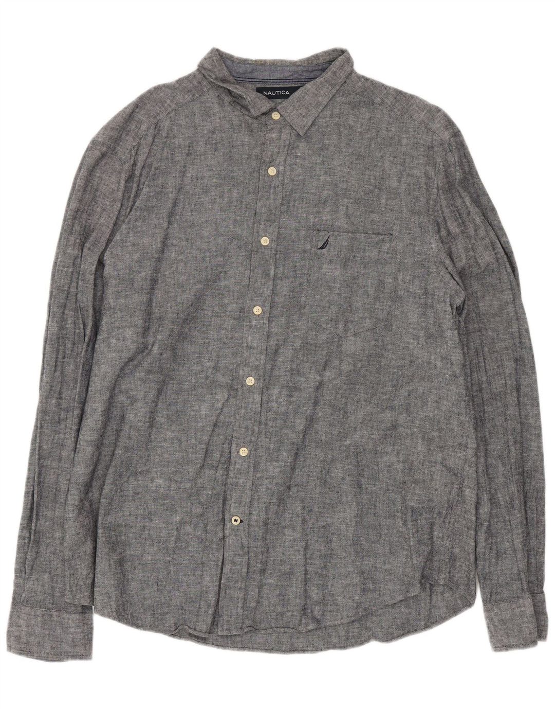 Nautica Herrenhemd XL Grau meliertes Leinen