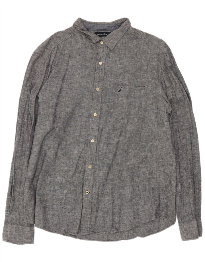 Nautica Herrenhemd XL Grau meliertes Leinen