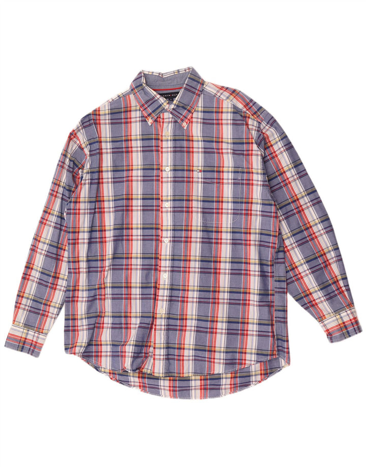 Tommy Hilfiger Herrenhemd, groß, blau kariert, Baumwolle