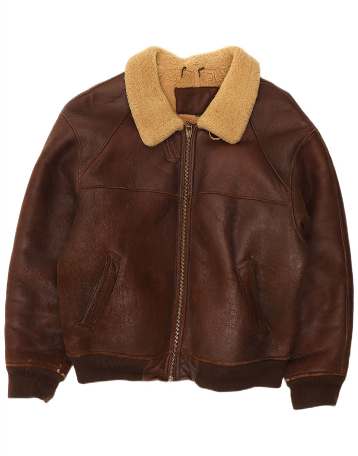 Vintage Herren Bomber Shearling Jacke UK 42 XL Braun