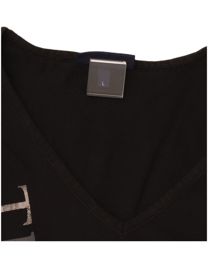 TRUSSARDI JEANS Damen Crop Graphic Top Langarm UK 14 Large Schwarz