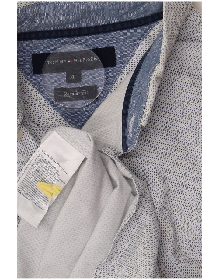 TOMMY HILFIGER Herren Regular Fit Hemd XL Weiße geometrische Baumwolle