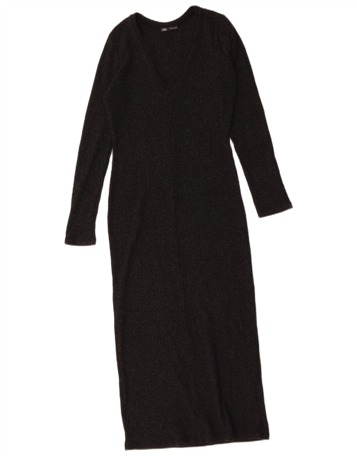 Zara Damen Langarm-Pulloverkleid UK 10 Small Grau Polyester