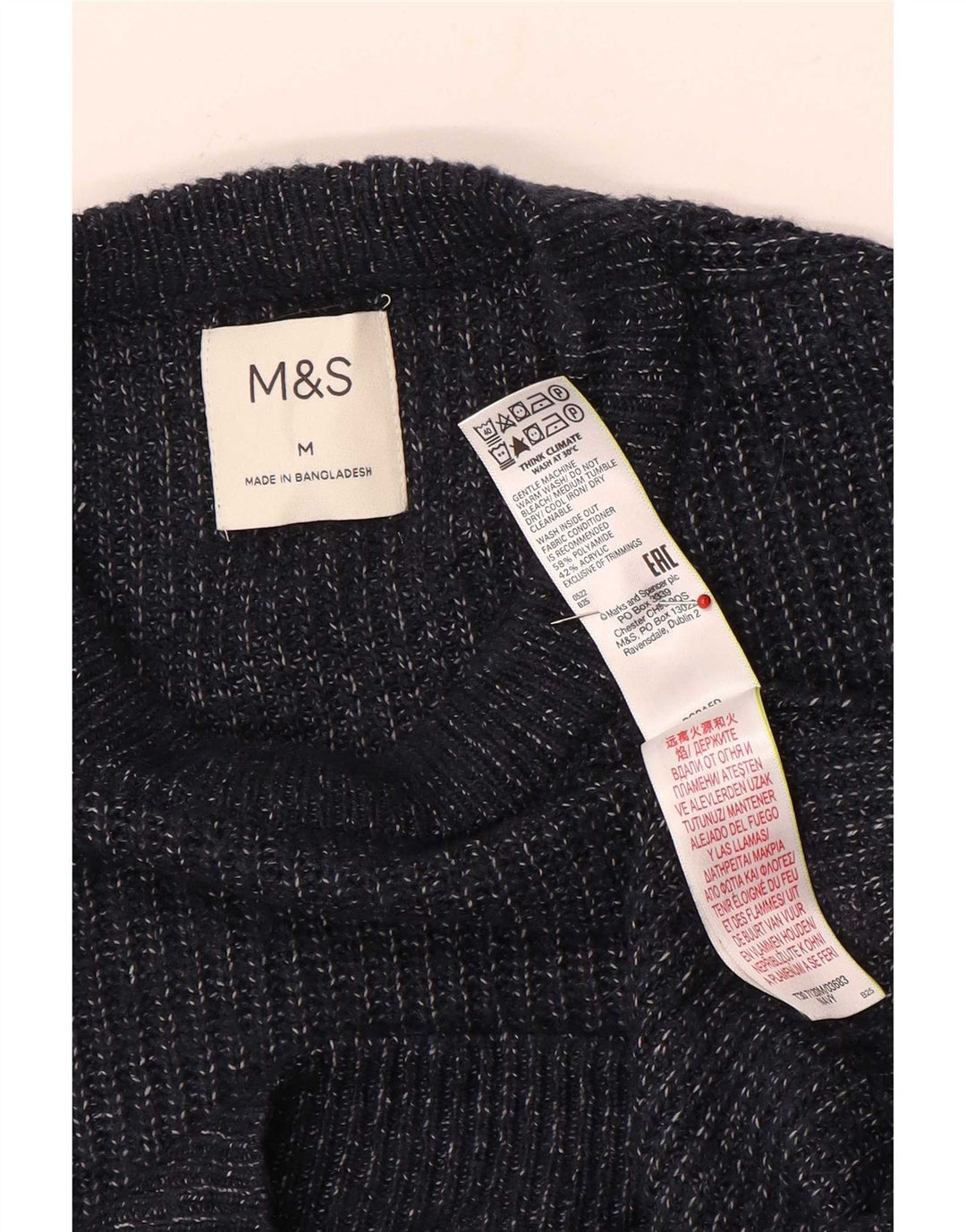 Marks & Spencer Herren-Pullover mit Rundhalsausschnitt, Mittelblau meliert