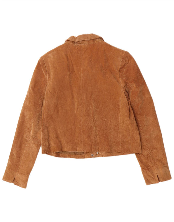 Pimkie Damen Crop Wildlederjacke EU 38 Mittelbraunes Leder