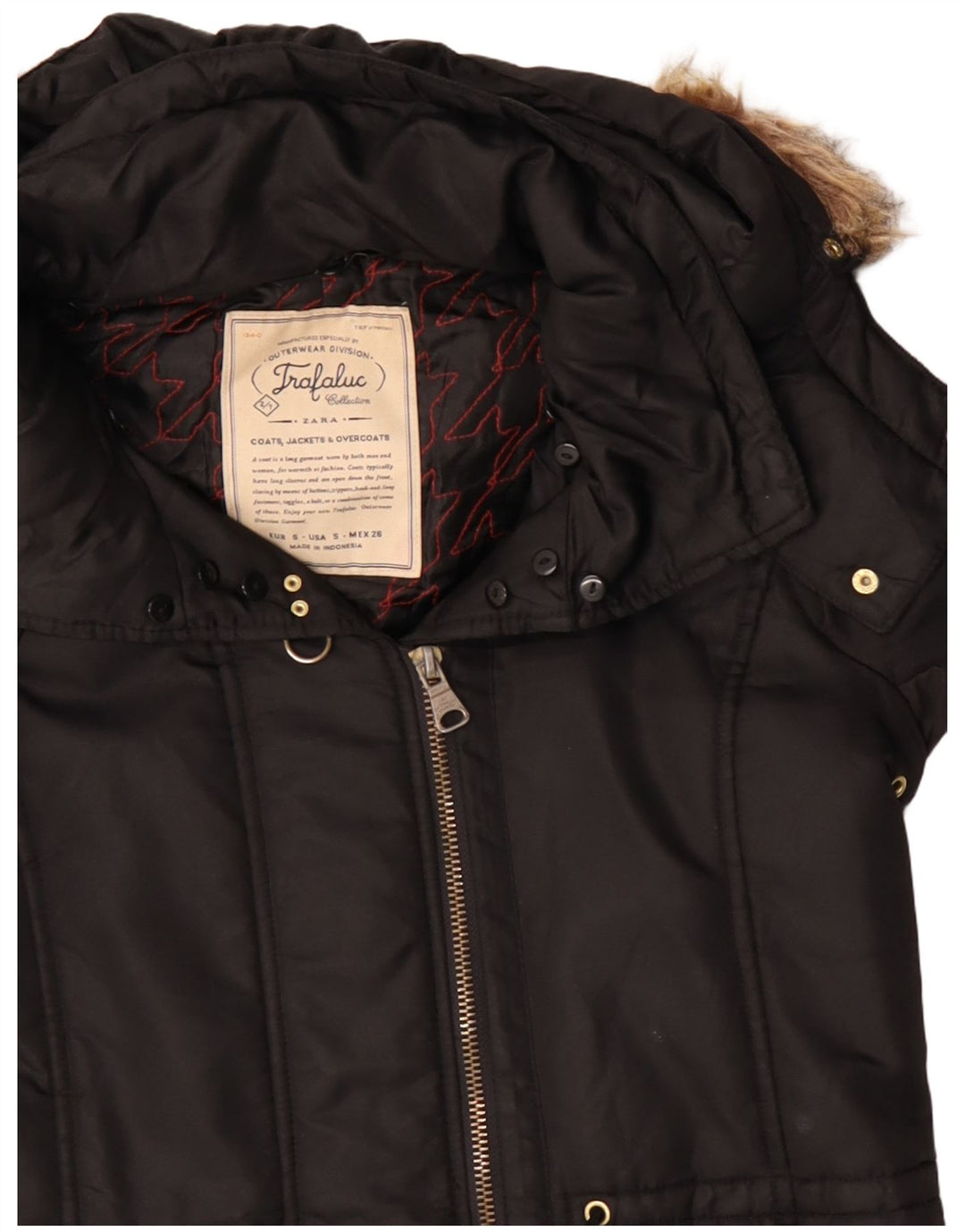 Zara Damen Trafaluc Kapuzen-Windbreakerjacke UK 10 Small Schwarz Polyester