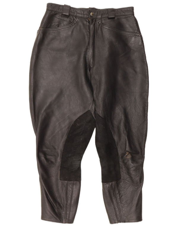 Vintage Herren Moto Racer Lederhose W30 L26 Schwarzes Leder