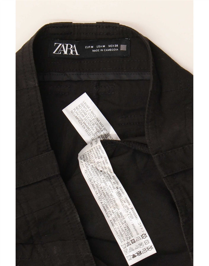 Gerade Cargohose für Damen von Zara, mittelgroß, W28, L25, schwarze Baumwolle