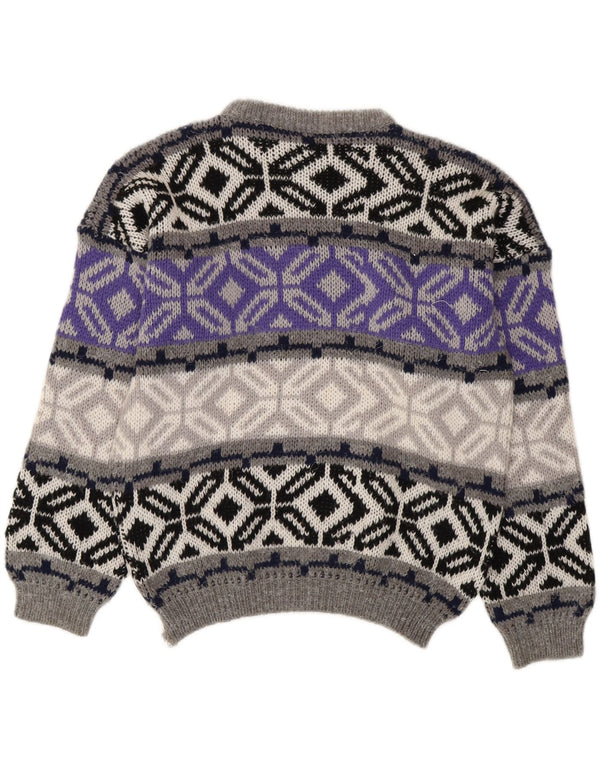 Vintage Herren Rundhalspullover Pullover Small Grey Fair Isle