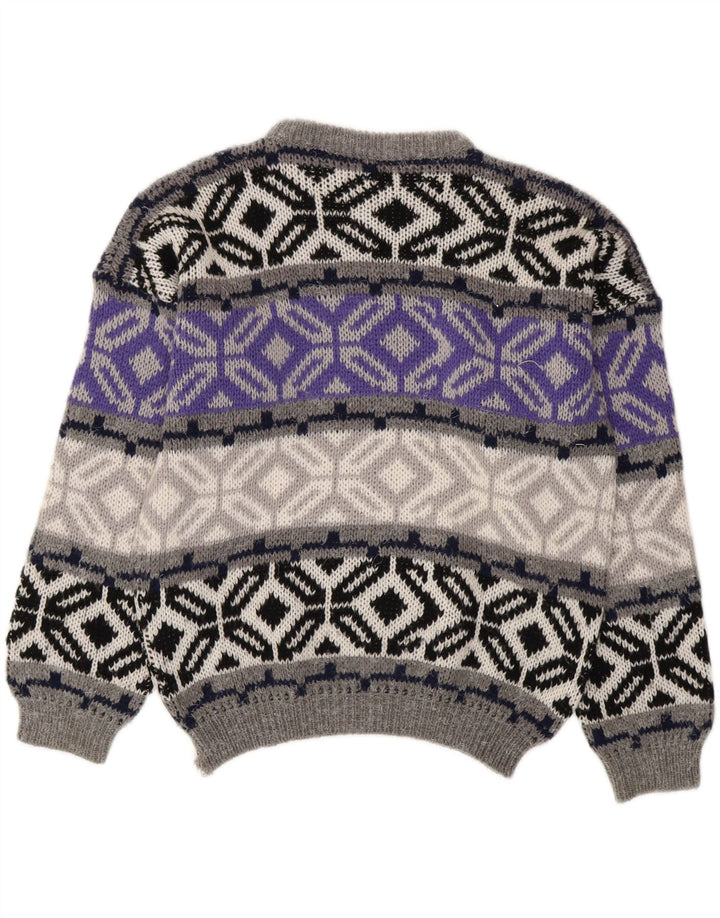 Vintage Herren Rundhalspullover Pullover Small Grey Fair Isle