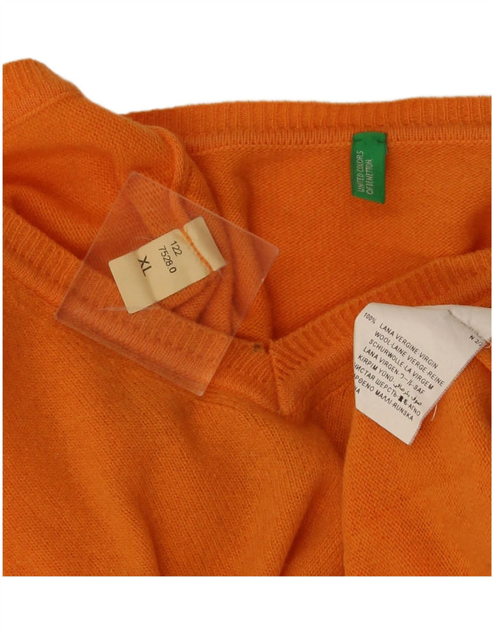 Benetton Herren V-Ausschnitt Pullover Pullover XL Orange Schurwolle