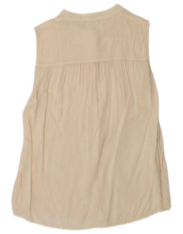 Benetton Damen ärmellose Hemdbluse UK 12 Medium Off White