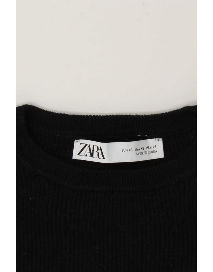 Zara Damen Crop Top Langarm UK 6 XS Schwarz