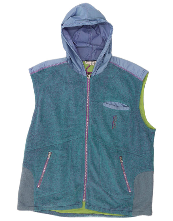 Vintage Herren Kapuzen-Fleeceweste UK 42 XL Blauer Farbblock