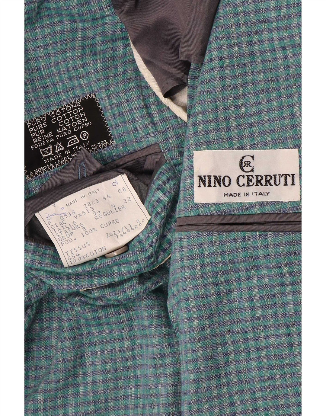 Nino Cerruti Herren-Blazer mit 2 Knöpfen, IT 54, 2XL, blau karierte Baumwolle
