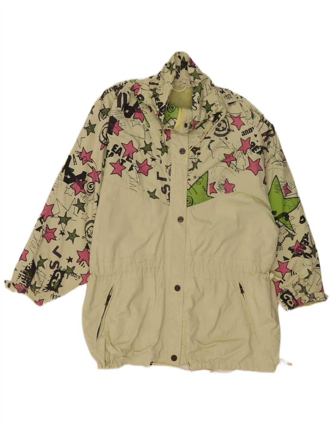 VINTAGE Damen Übergroßer Windjacke-Mantel EU 44 XL Grün Geometrisch