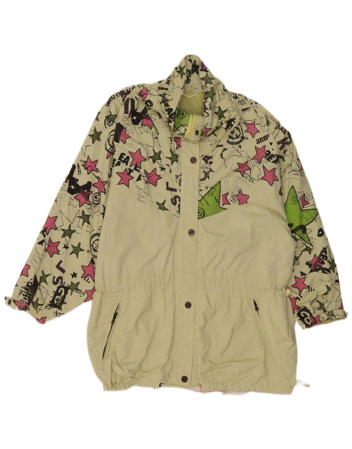 VINTAGE Damen Übergroßer Windjacke-Mantel EU 44 XL Grün Geometrisch