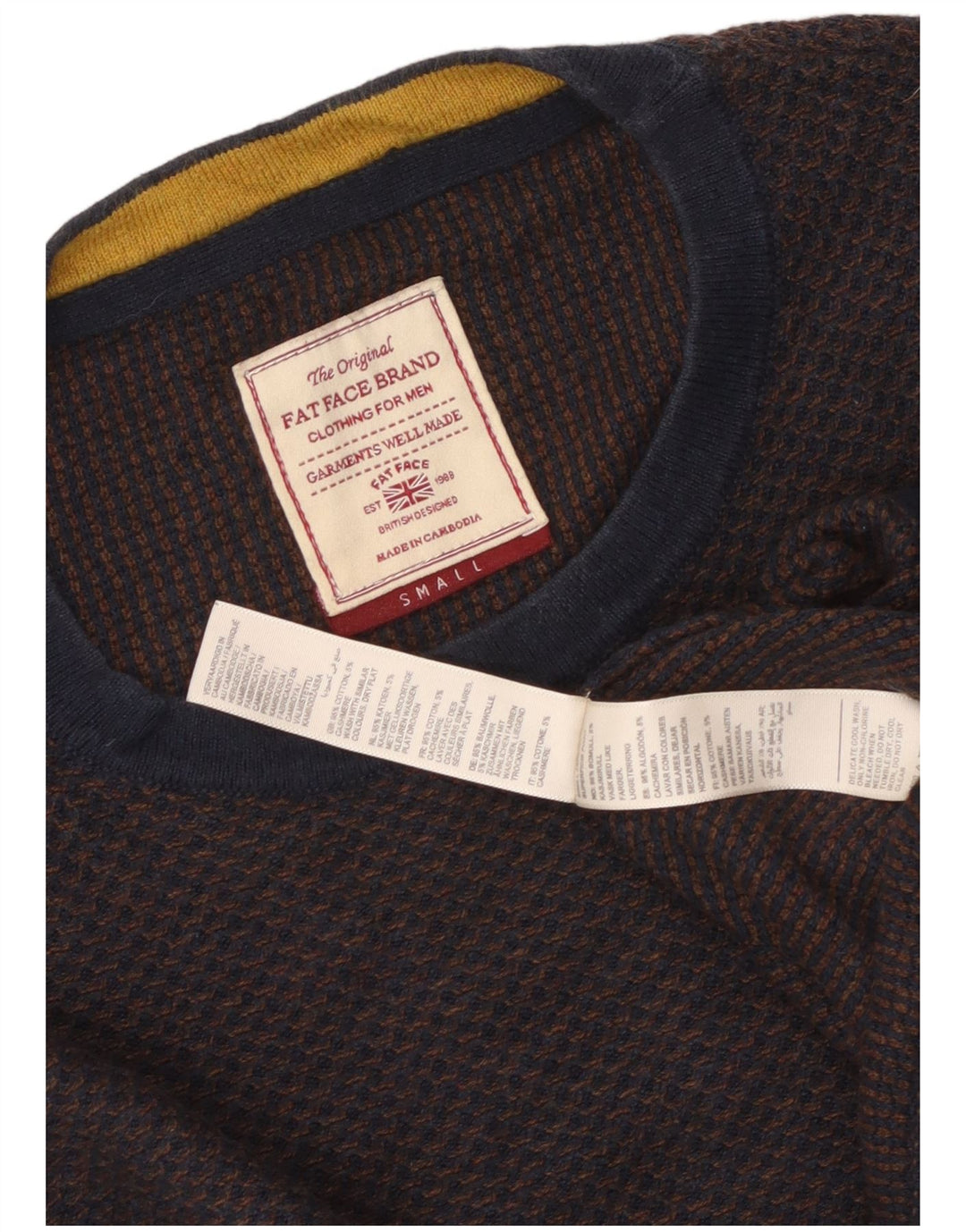 Fat Face Herren-Pullover mit Rundhalsausschnitt, Größe S, marineblau, Baumwolle