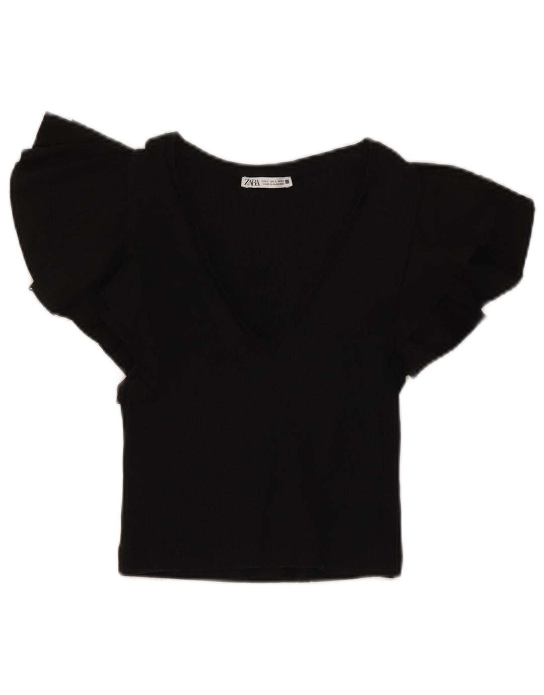 Zara Damen Crop Bluse Top UK 14 Large Schwarz