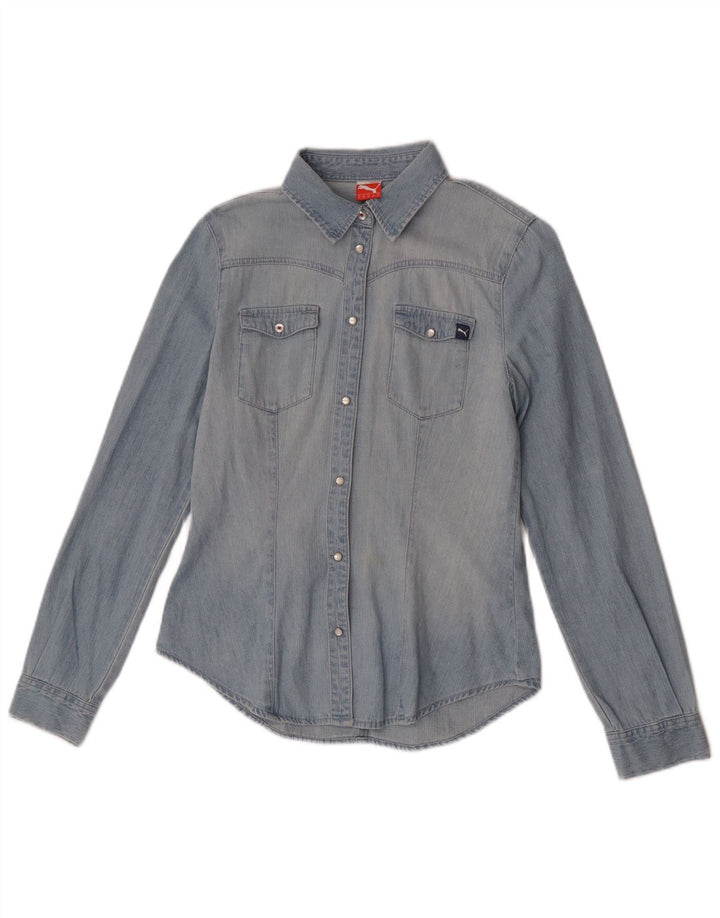 Puma Damen Jeanshemd UK 12 Mittelblaue Baumwolle