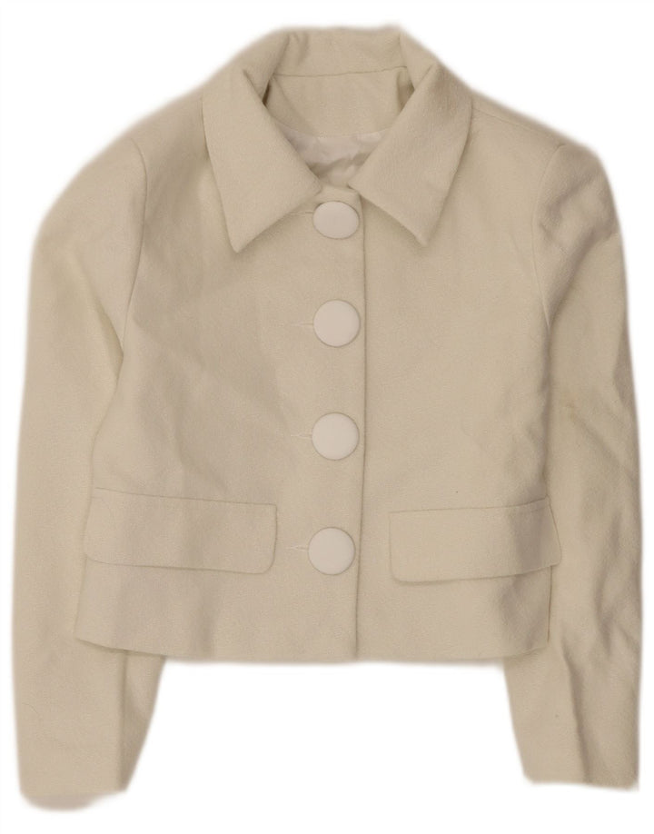 Vintage Damen Bolero Jacke UK 10 Small Off White Polyester