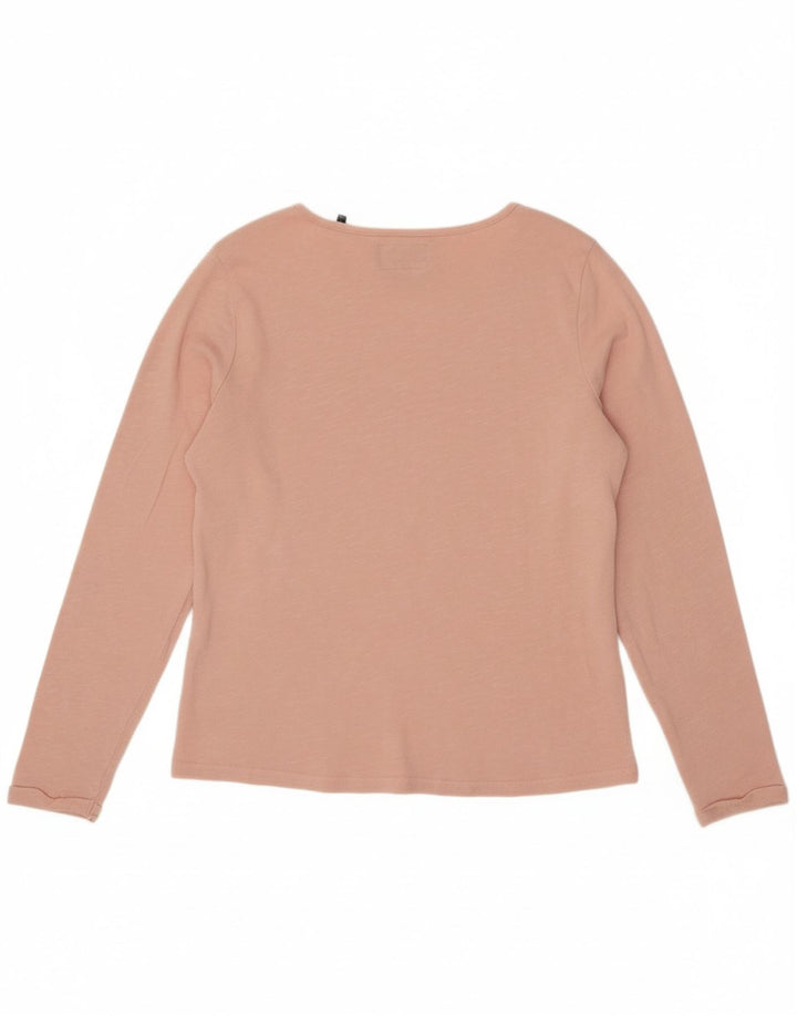 SUPERDRY Womens Oversized Graphic Top Long Sleeve UK 14 Medium Pink Cotton
