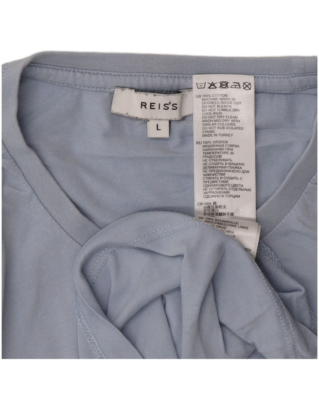 Reiss Herren T-Shirt Top Large Blau Baumwolle