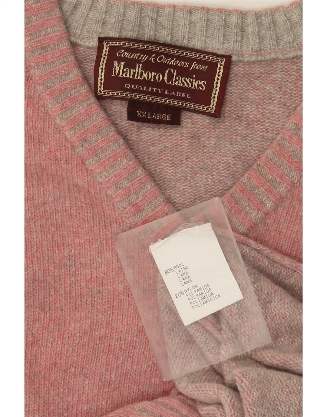 Marlboro Classics Herren-Pullover mit V-Ausschnitt, 2XL, rosa Wolle