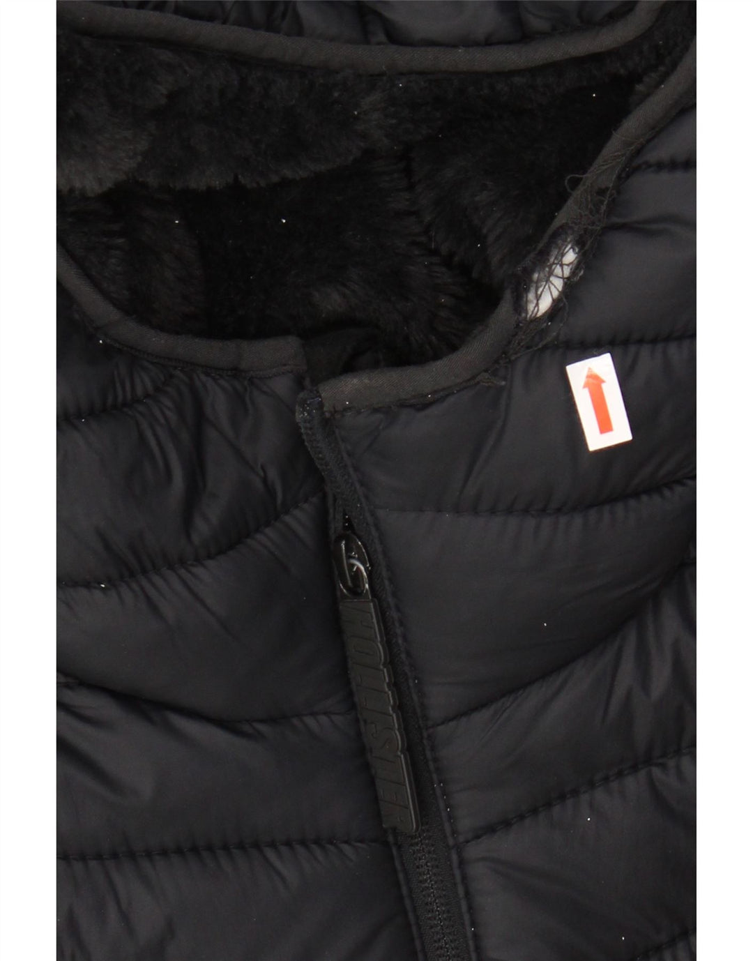 HOLLISTER Wattierte Herrenjacke mit Kapuze, UK 34 XS, schwarzes Nylon