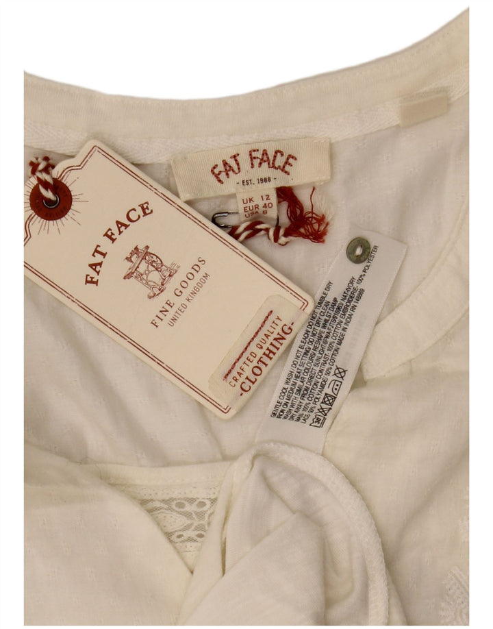 Fat Face Damen-Blusenoberteil mit 3/4-Ärmeln, UK-Größe 12, mittelweiße Baumwolle