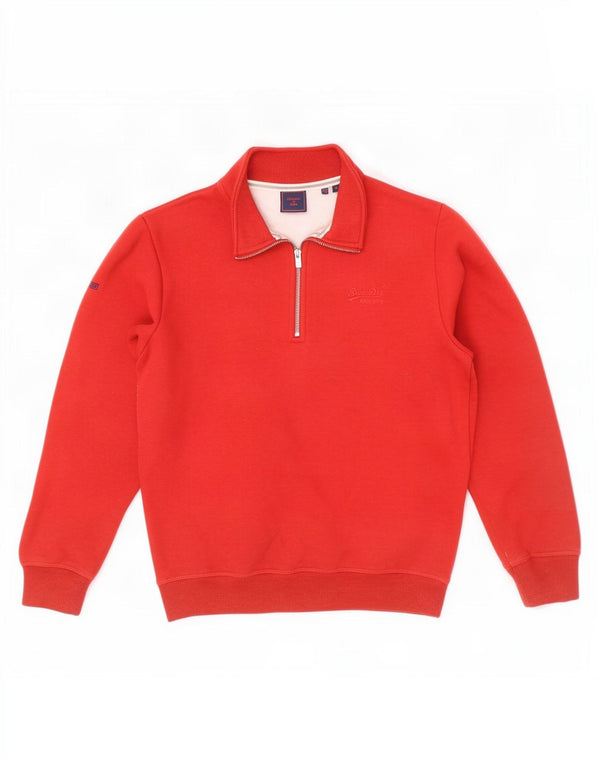Superdry Mens Zip Neck Sweatshirt Jumper Medium Red Cotton