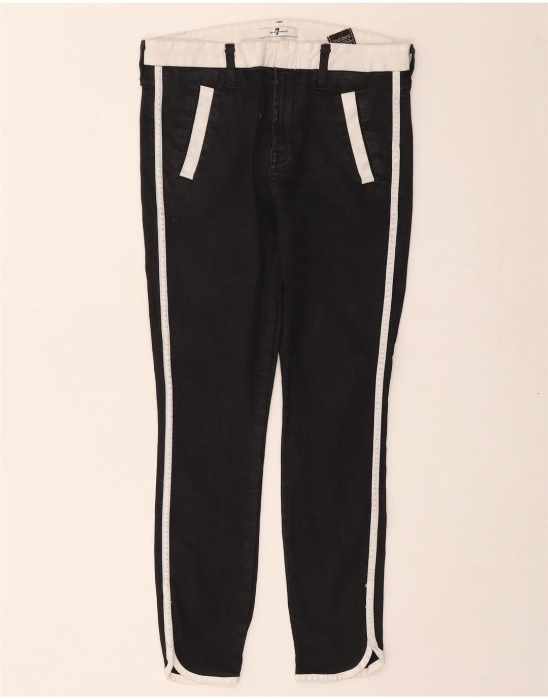 7 For All Mankind Damen Crop Skinny Jeans W27 L25 Schwarze Colourblock-Baumwolle