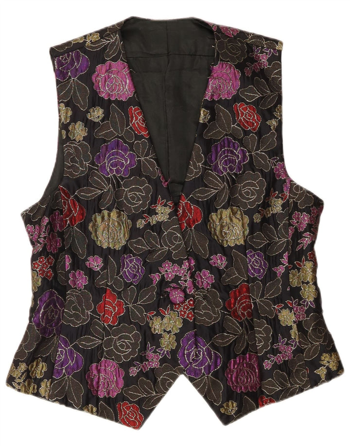 Vintage Damen Weste UK 12 Medium Schwarz Floral