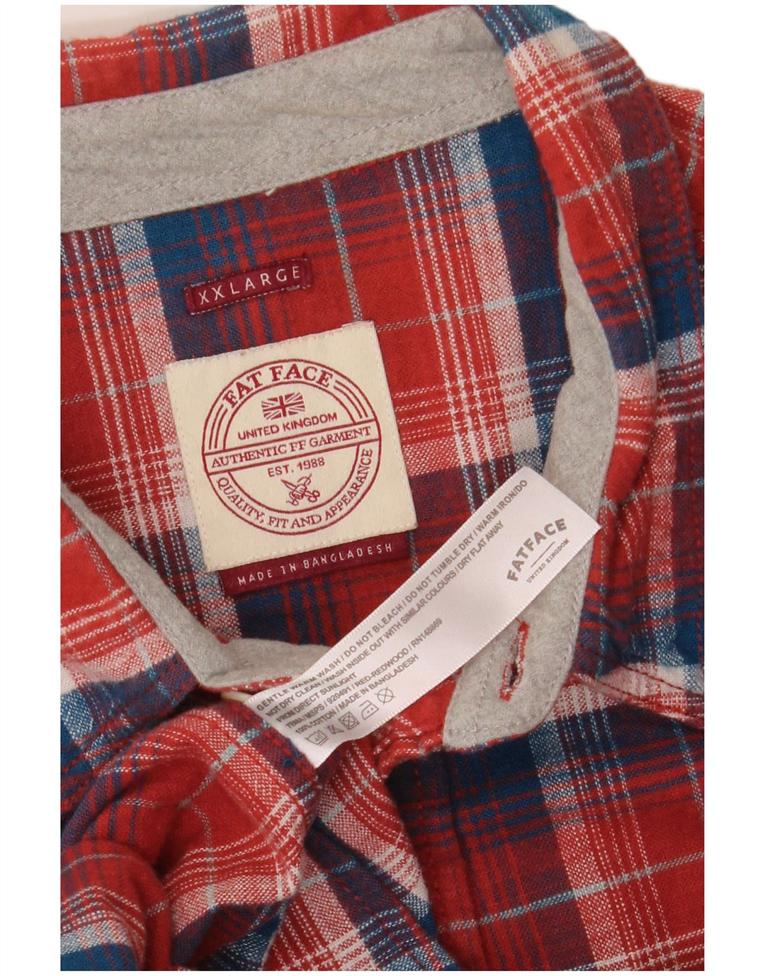 Fat Face Herren-Flanellhemd 2XL, rot kariert, Baumwolle
